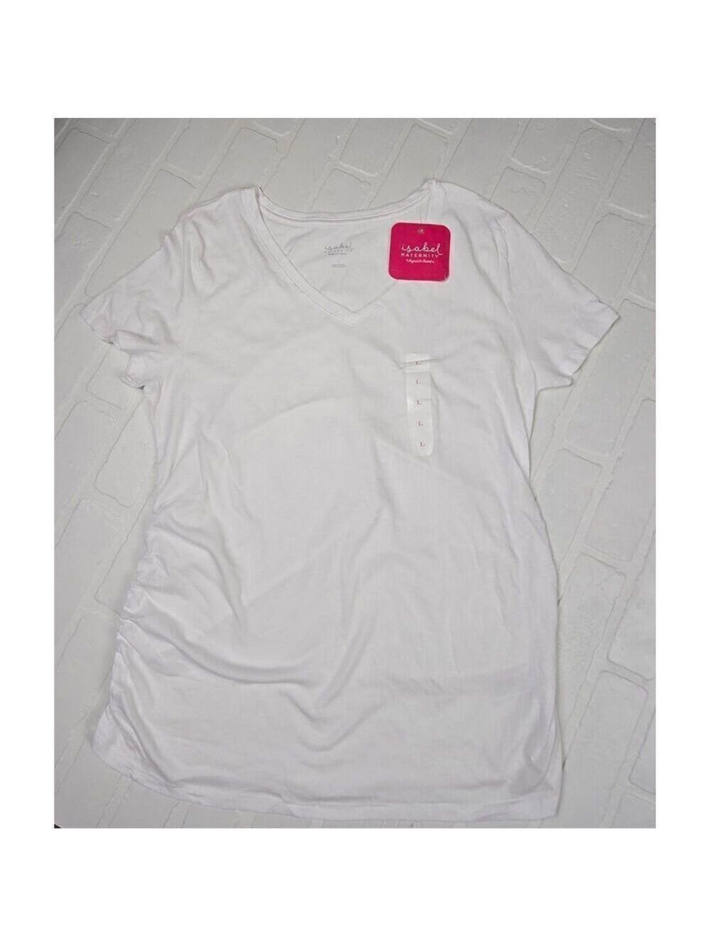 Isabel Maternity White V-Neck Side cinched Top Large